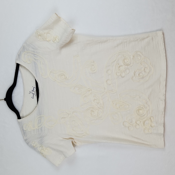 Coral Bay Tops - Coral Bay Women's Short  Sleeve Top Ivory Size  Medium cz108
